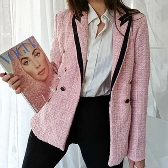 Pink tweed  black trimmed Blazer - Picture 1 of 10